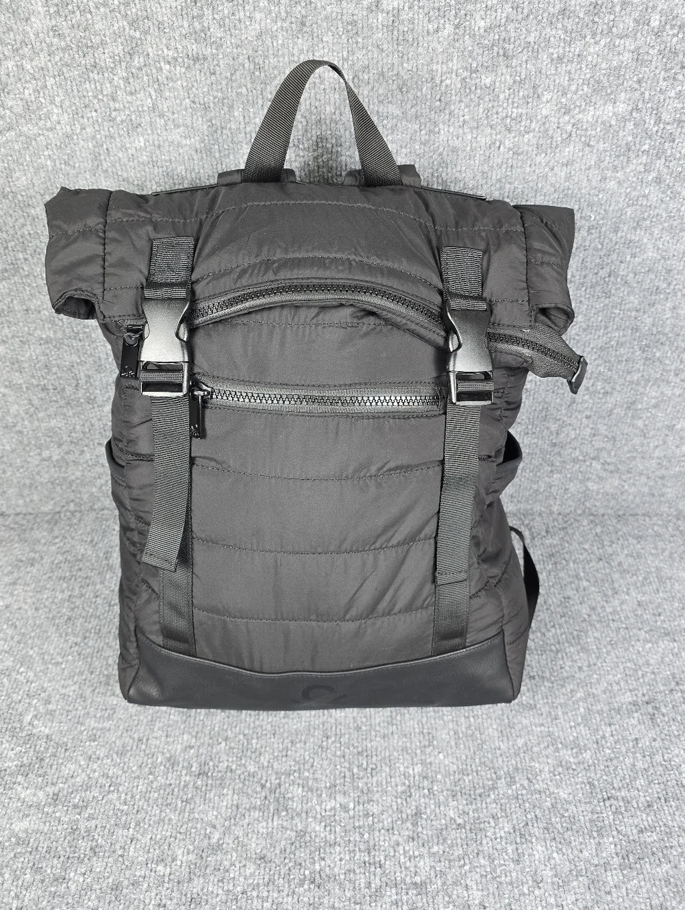 United Colors of Benetton Quilted Puffer Roll-Top Packable Backpack - Black -EUC